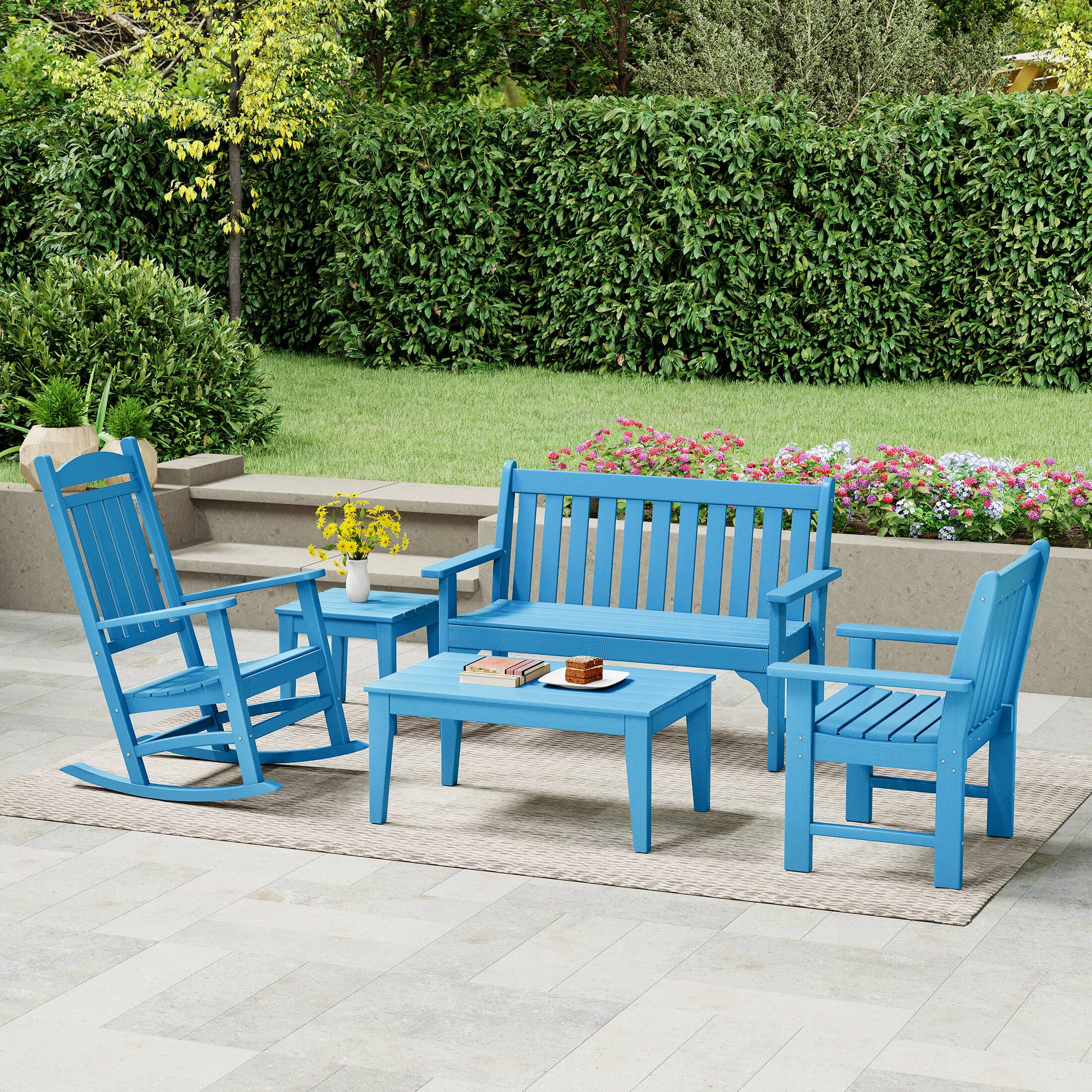 Angle. WestinTrends - WestinTrends Malibu 5-Piece HDPE Outdoor Patio Furniture Couch and Rocking Chair Set - Pacific Blue.