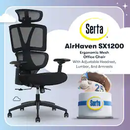 Serta - Serta® AirHaven SX1200 Ergonomic Mesh Chair with Adjustable Headrest - Black