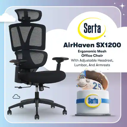 Serta AirHaven SX1200 Ergonomic Mesh Office Chair With Adjustable Headrest, Lumbar, And Armrests
25 Serta