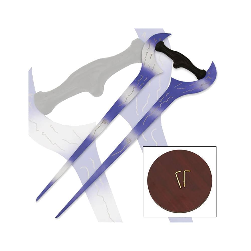 Front. Halo - Halo Covenant Energy Sword Prop Replica w/ Wooden Wall Plaque - Blue.