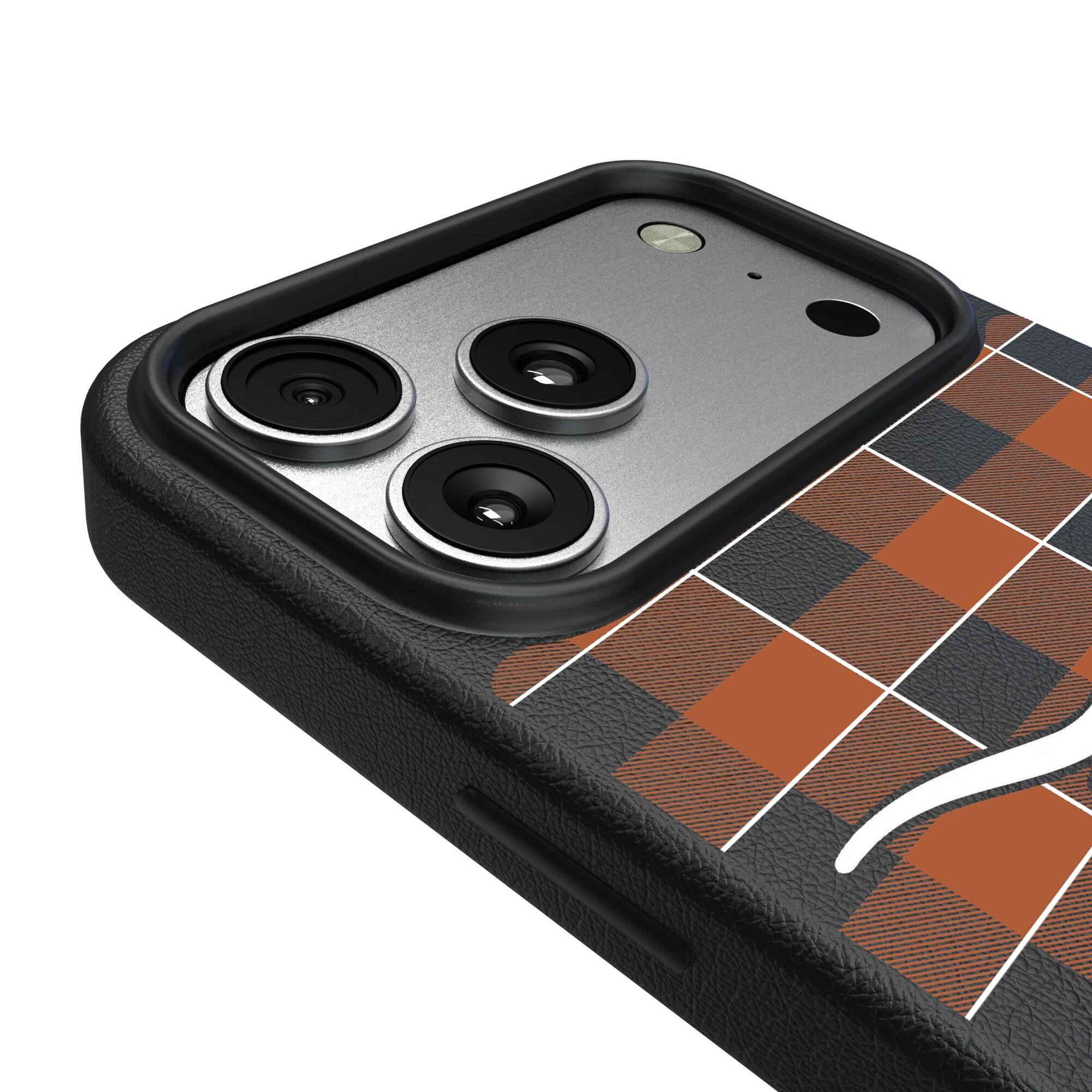 Alt View 2. Keyscaper - Texas Longhorns Plaid Magnetic Bump iPhone Case - 15 Pro Max - Black.