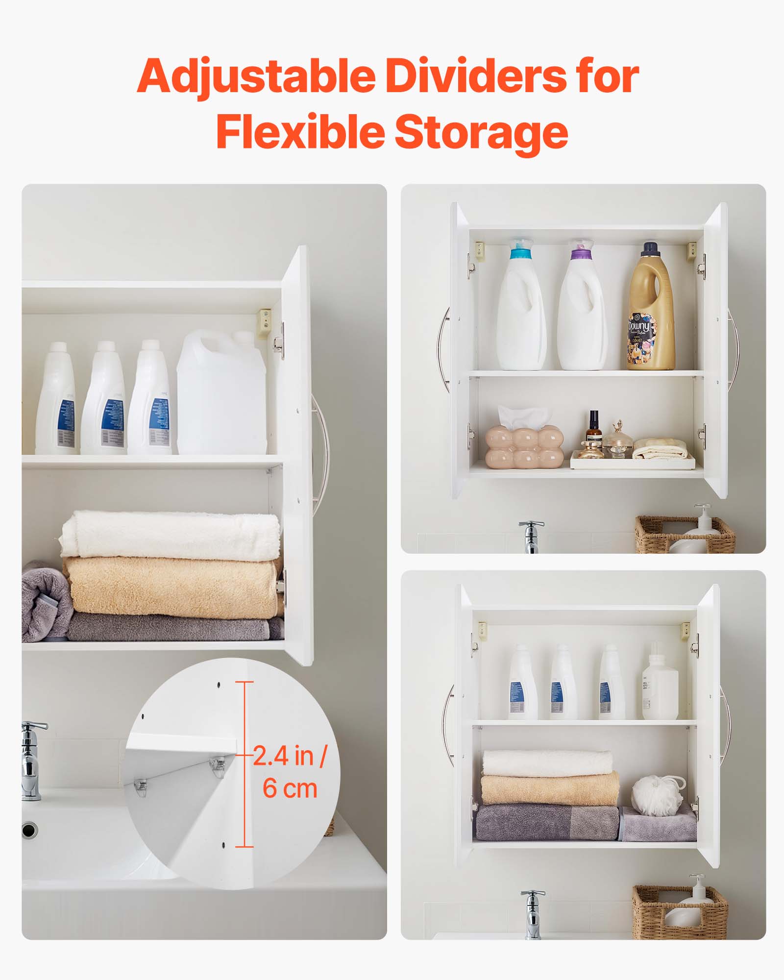 Adjustable Dividers for Flexible Storage  
2.4 in / 6 cm