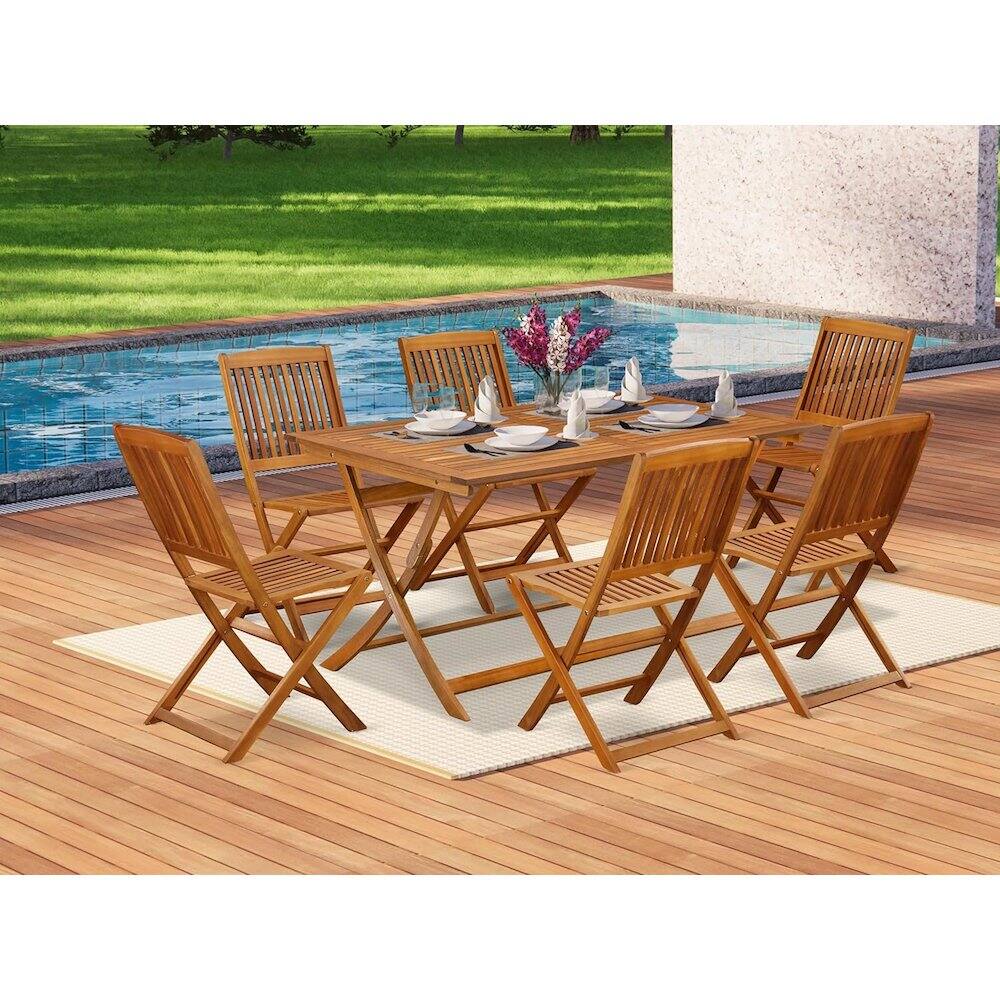 Alt View 4. East West Furniture - AECM7CWNA - 7 Piece Excellent Outdoor Patio Set-Beautiful Wooden Folding Table with 6 Arm Less Outdoor Chairs- Natural - Natural Oil.