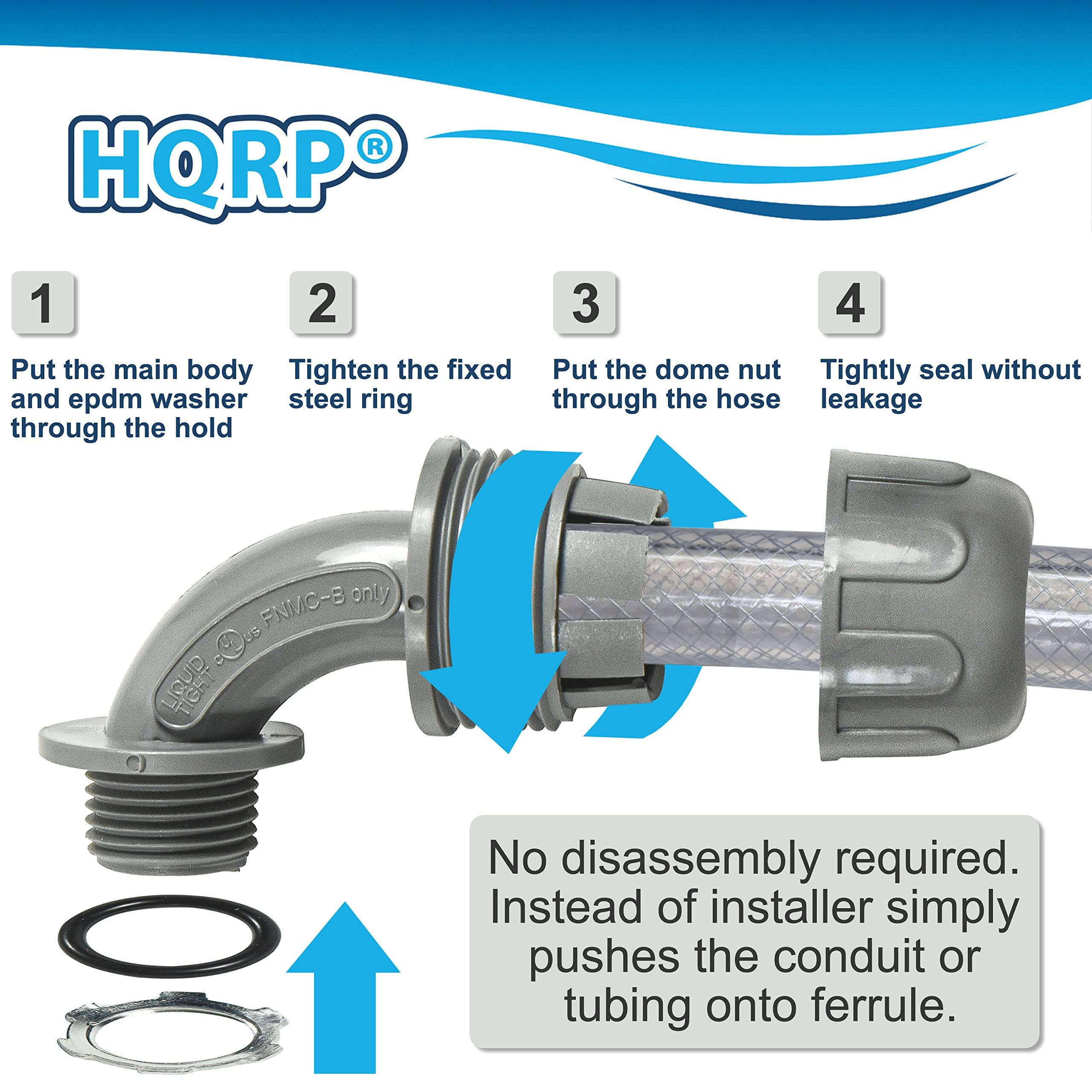 1. Put the main body and EPDM washer through the hold.
2. Tighten the fixed steel ring.
3. Put the dome nut through the hose.
4. Tightly seal without leakage.

No disassembly required. Instead of installer simply pushes the conduit or tubing onto ferrule.

HQRP®

LQUD FNMC-B only