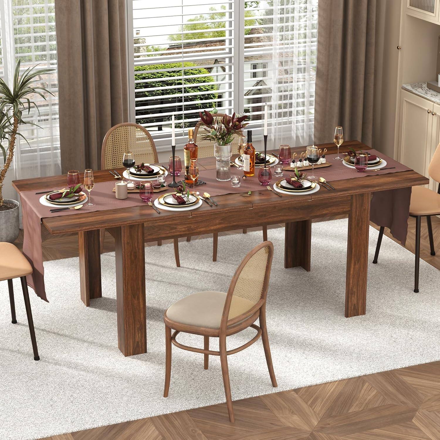 Angle. Espafurni - 59"-86" Extendable Wood Dining Table – Seats 6-10, Wooden Kitchen Table - Walnut.