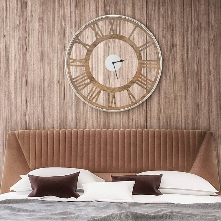 Left. Hivvago - Hivvago Natural Wood 16-inch Classic Farmhouse Roman Numerals Wall Clock - Natural Wood.