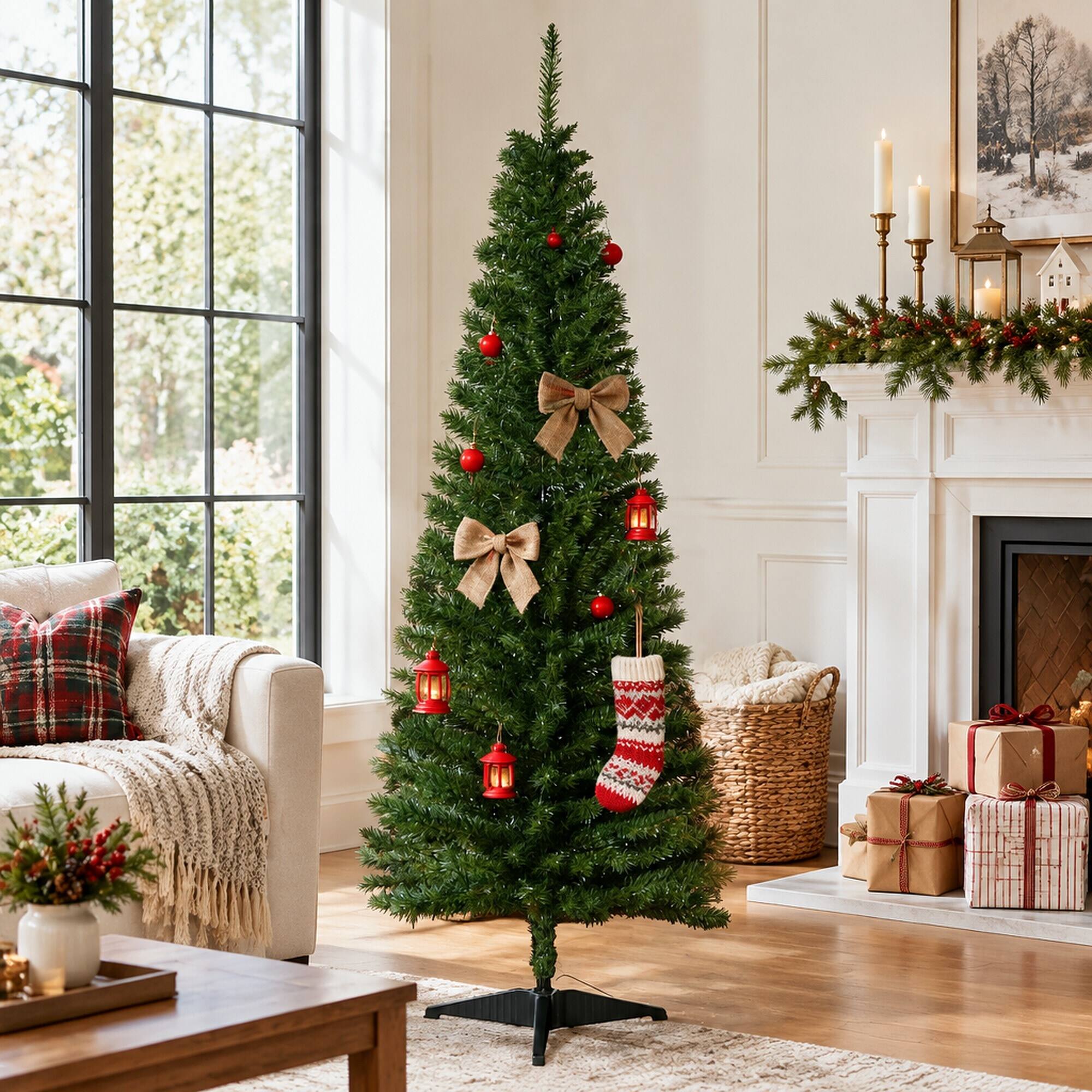 RYHNUYNE Artificial Pencil Slim Christmas Tree With Plastic Stand ...