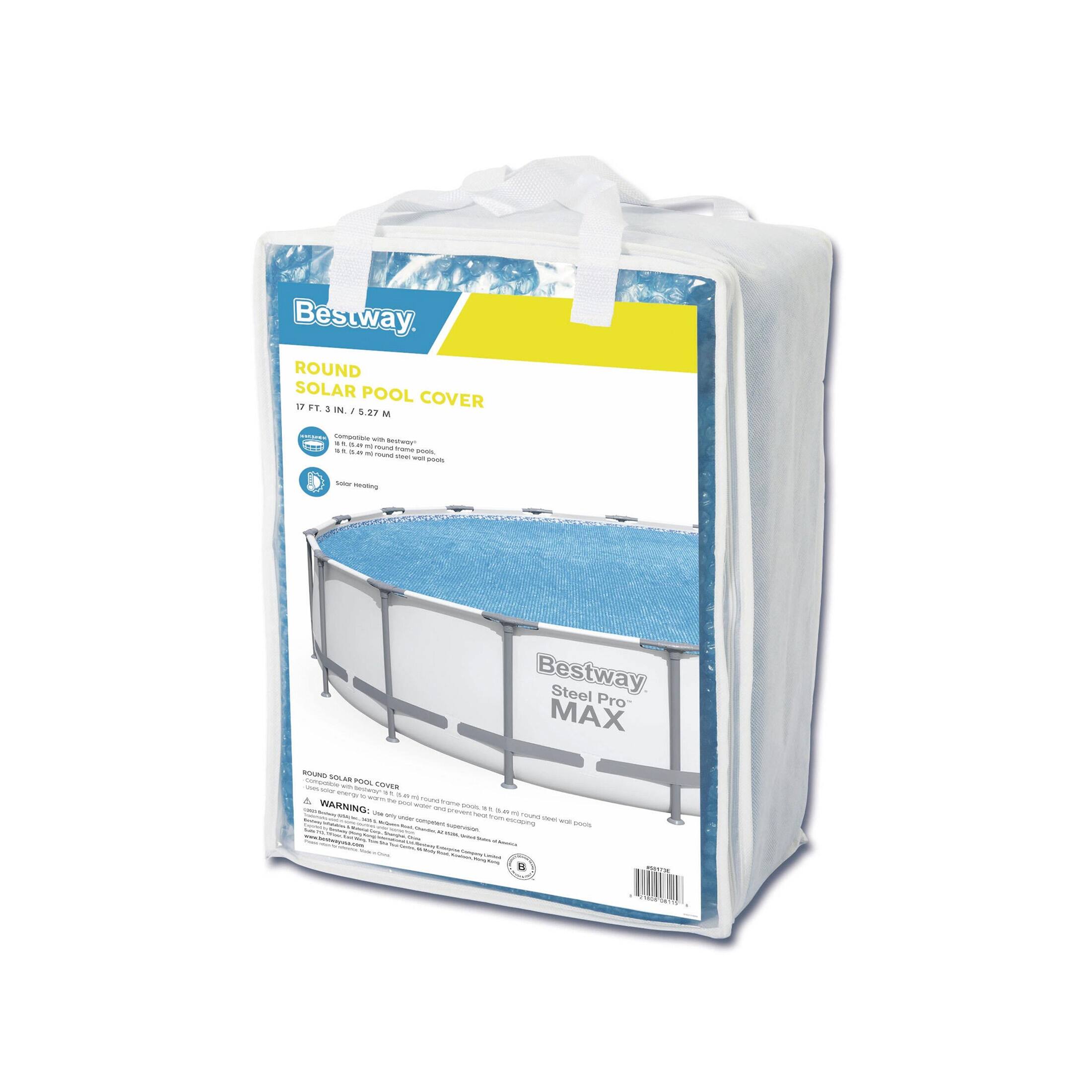 Bestway ROUND SOLAR POOL COVER 17 FT. 8 IN. (5.27 M)  
Compatible with Bestway® round frame pools.  
Solar heating  
Bestway Steel Pro MAX  
ROUND SOLAR POOL COVER  
WARNING: Keep away from open flame