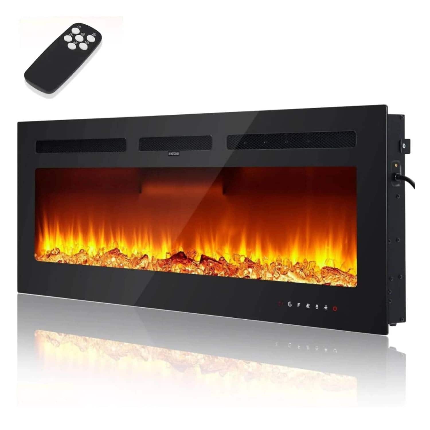 GARVEE - 50" Electric Fireplace Heater Recessed Wall Mounted with Remote for Bedroom Living Room - Black