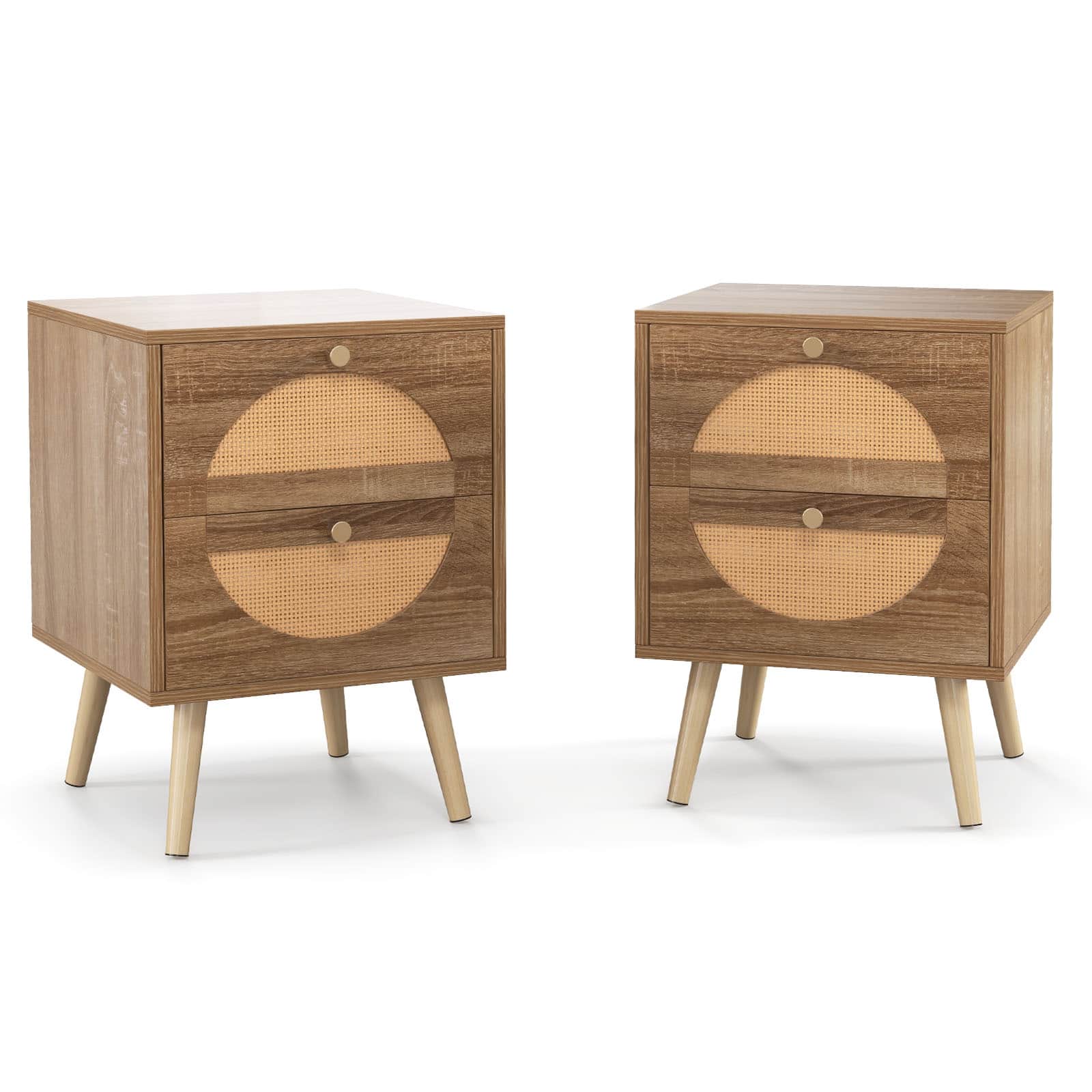 WELLFOR - Set of 2 Rattan Nightstands with 2 Drawers and Solid Wood Legs - Natual price history on PriceWatchPro
