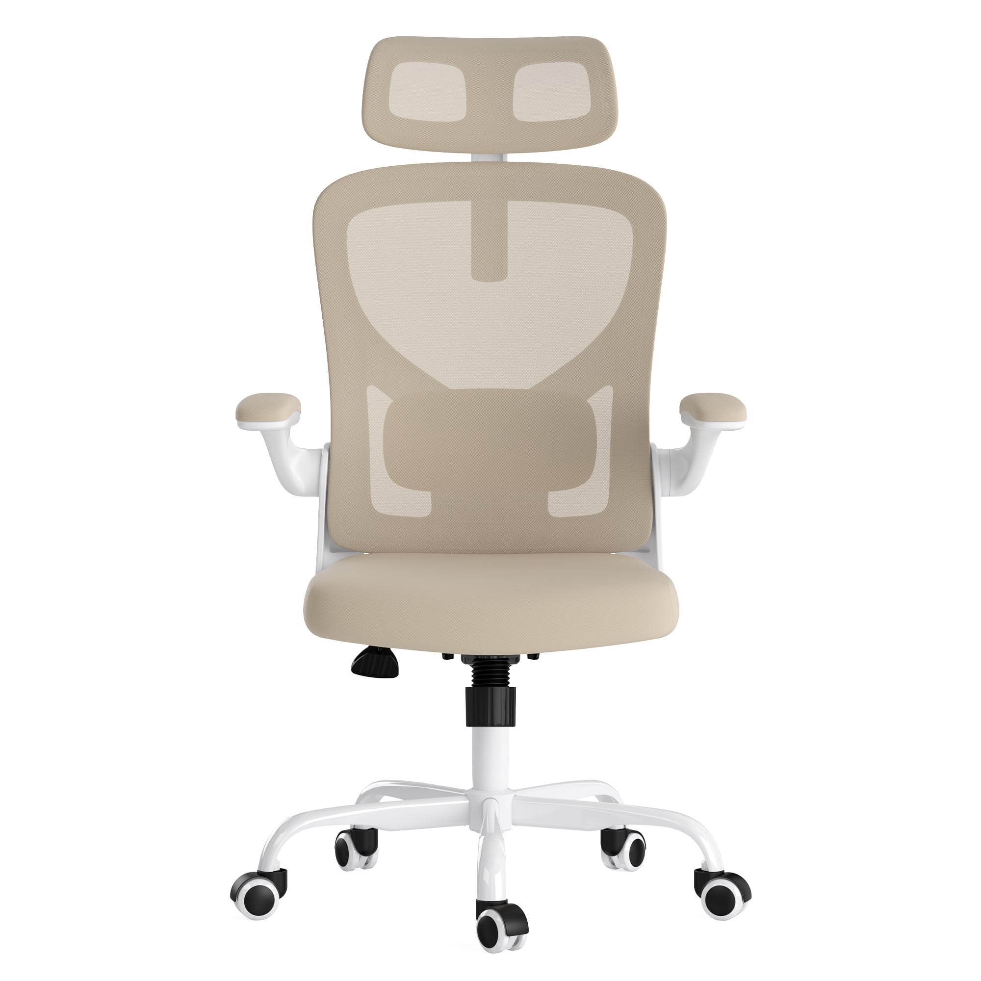 Spaco - Executive Office Ergonomic Chair with High Back, Adjustable Lumbar Support, Headrest, Armrests, for Home Office - khaki,White