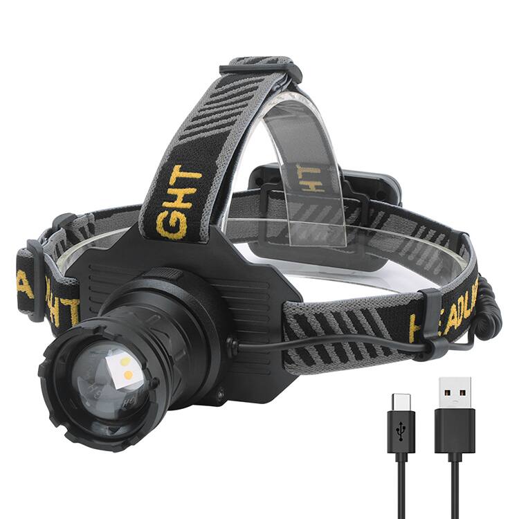 Cluzine - Dual White Yellow LED Sensor Headlamp, Zoom Rechargeable Headlight Fast Charge Power Display for Fishing Beach Outdoor - Black