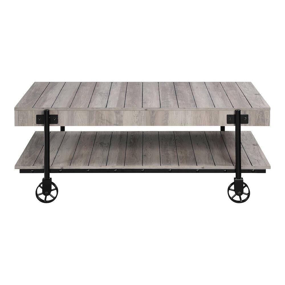 Angle. Furniture of America - Acres Wood Natural Coffee Table with Metal Black Wheels - Brown.