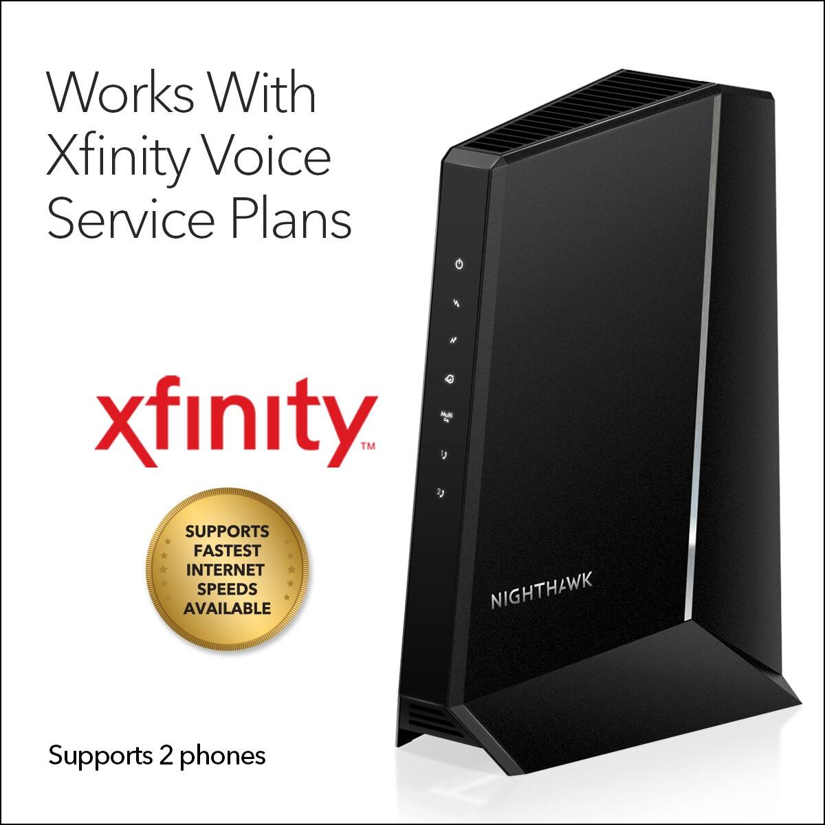 Works with Xfinity Voice Service Plans. Xfinity TM supports fastest internet speeds available. Nighthawk supports 2 phones.
