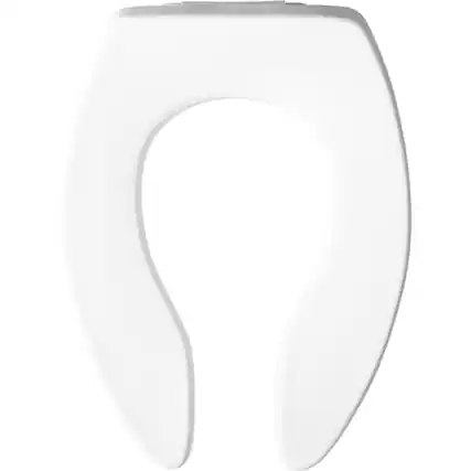 Front. BEMIS - Church Elongated Open Front Less Cover Commercial Plastic Toilet Seat in White Commercial Fastening System Check Hinge - White.