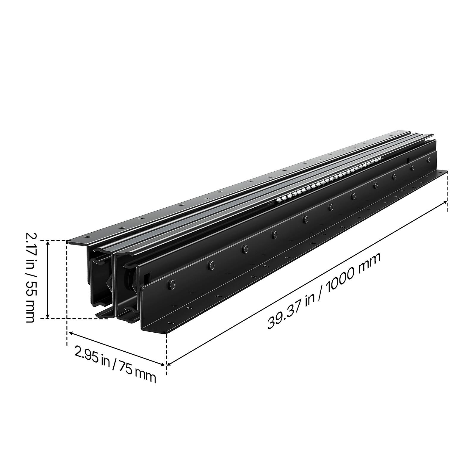 2.17 in / 55 mm  
2.95 in / 75 mm  
39.37 in / 1000 mm