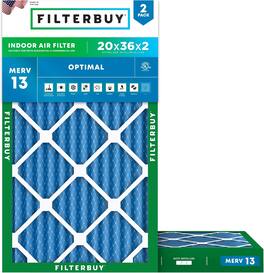 Filterbuy - 20x36x2 MERV 13 Smoke & Allergy Defense, Electrostatic Pleated HVAC AC Furnace Air Filters Replacement (2-Pack) - Blue