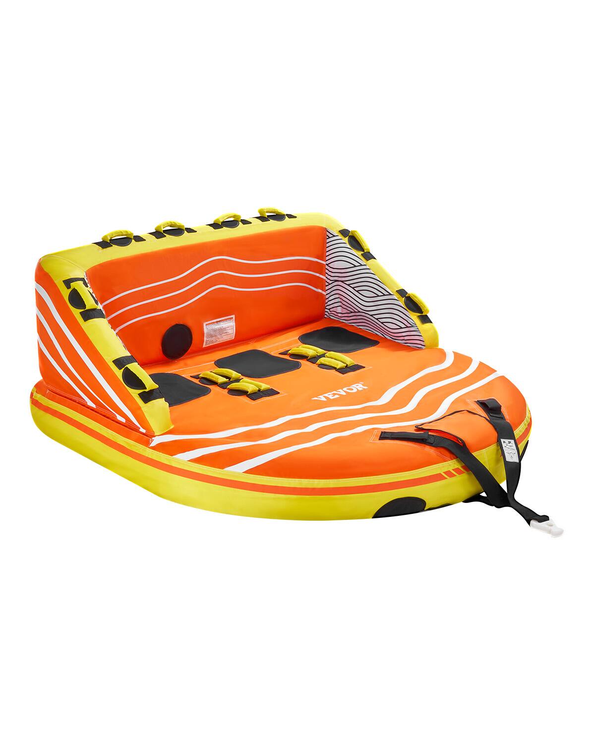 VEVOR - Towable Tube for Boating, 1-3 Riders Inflatable Boat Tubes and Towables, 510lbs Water Sport Towable Tube for Boat - Red,Orange,Yellow