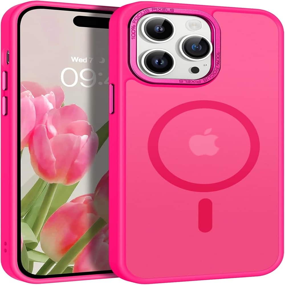 ACJPR - iPhone 13 Pro Case, MagSafe Compatible, Translucent Matte, Shockproof - Hot Pink
