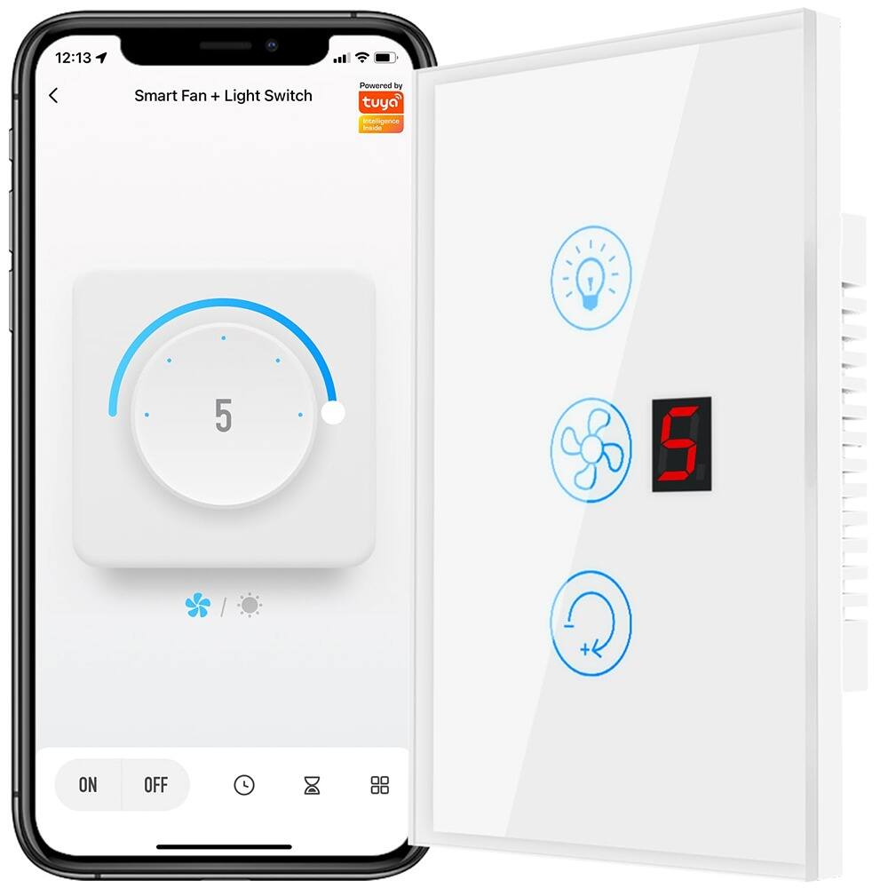 Smart Fan + Light Switch  
Powered by Tuya  
Intelligent Home  

ON OFF  

5