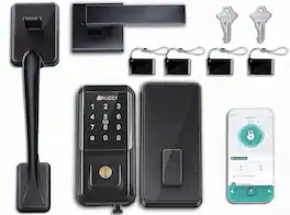 Sugift - Smart Keyless Entry Deadbolt Door Lock, 5-in-1 with App, Touchscreen Keypad, IC Card and Key, IP65 Waterproof - Black