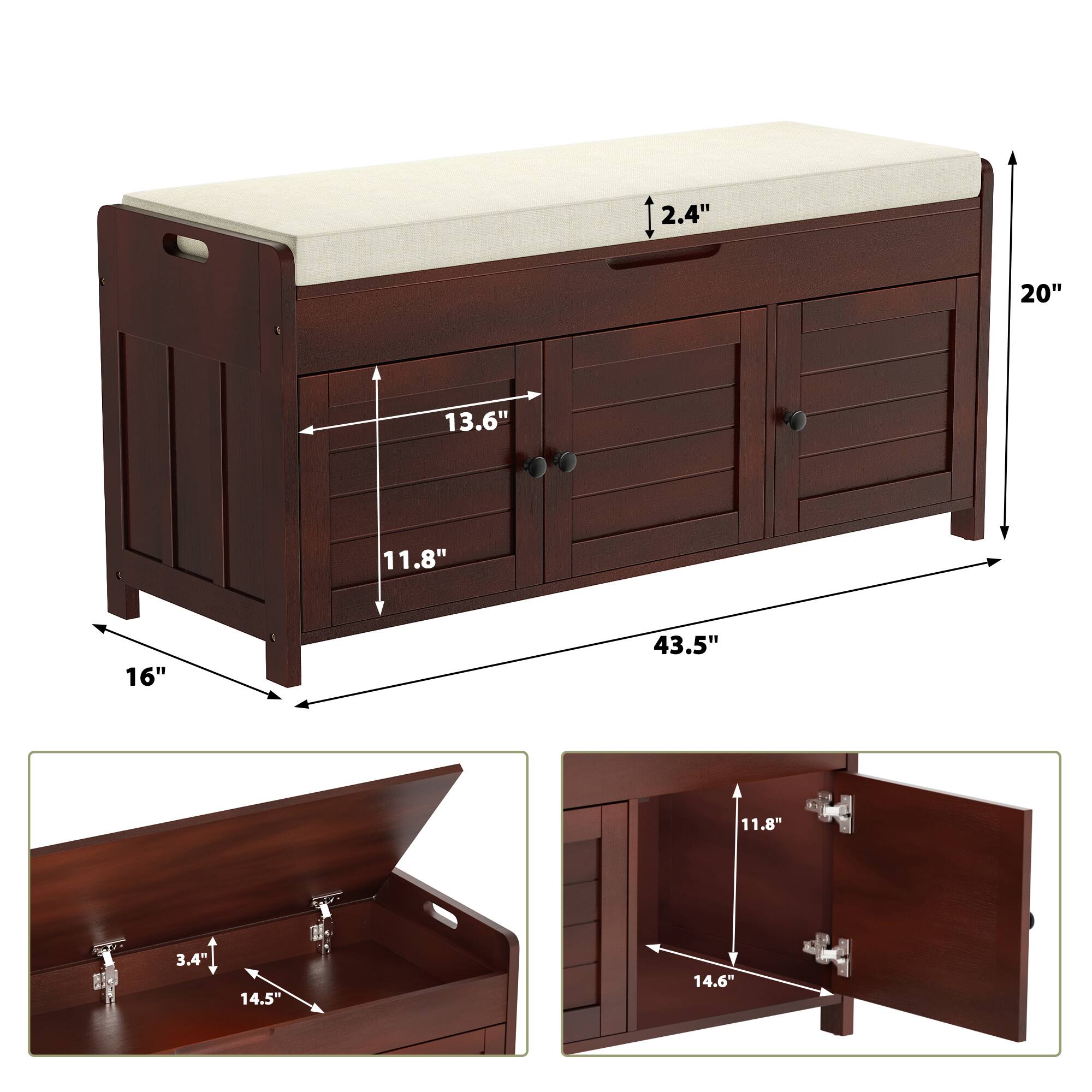 - 2.4"
- 20"
- 13.6"
- 11.8"
- 16"
- 43.5"
- 11.8"
- 3.4"
- 14.5"
- 14.6"