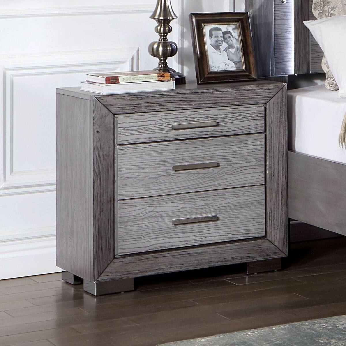 Loheer Three Drawer Nightstand Solid Wood Bedroom Bedside Cabinet with ...