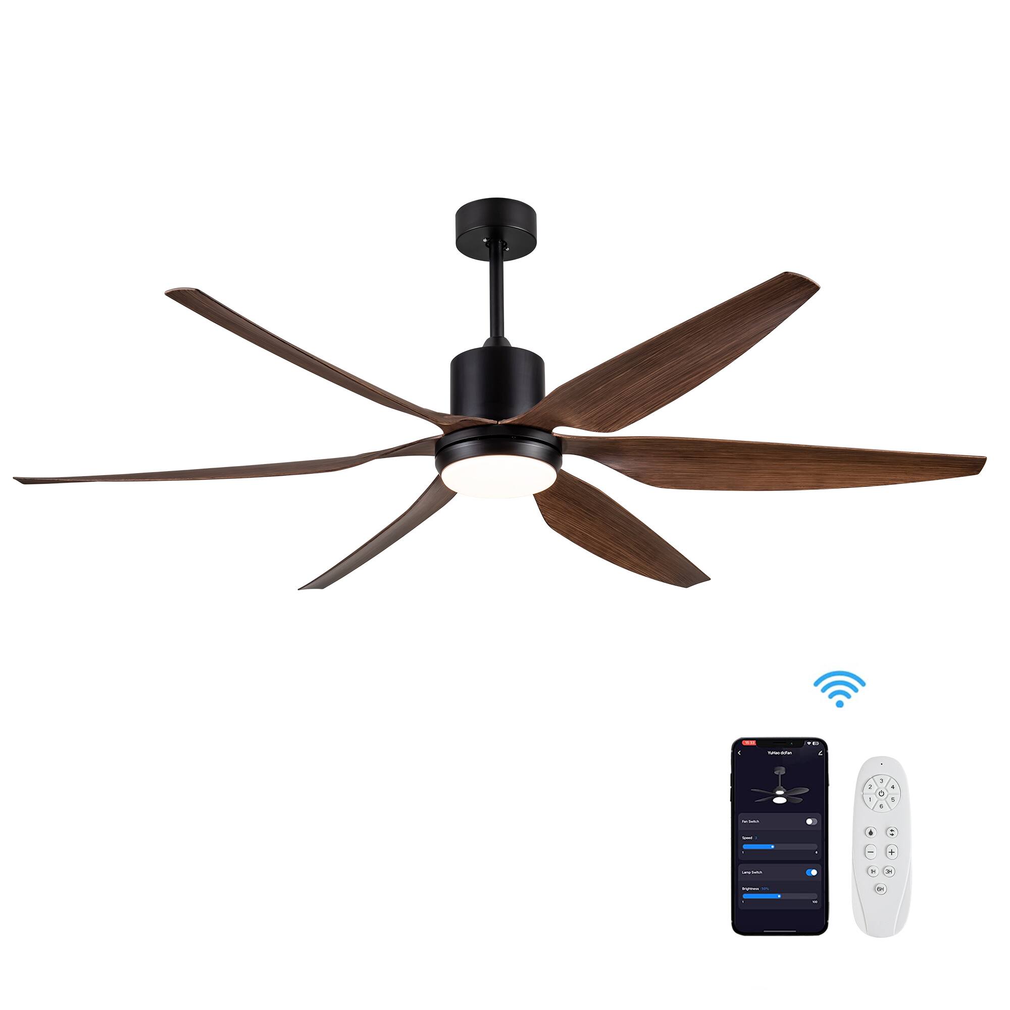 Alt View 2. Sofucor - 66 Inch Smart Ceiling Fan with Light Works with Alexa App Remote High CFM Quiet DC Motor for Patio Living Room Bedroom - Black.