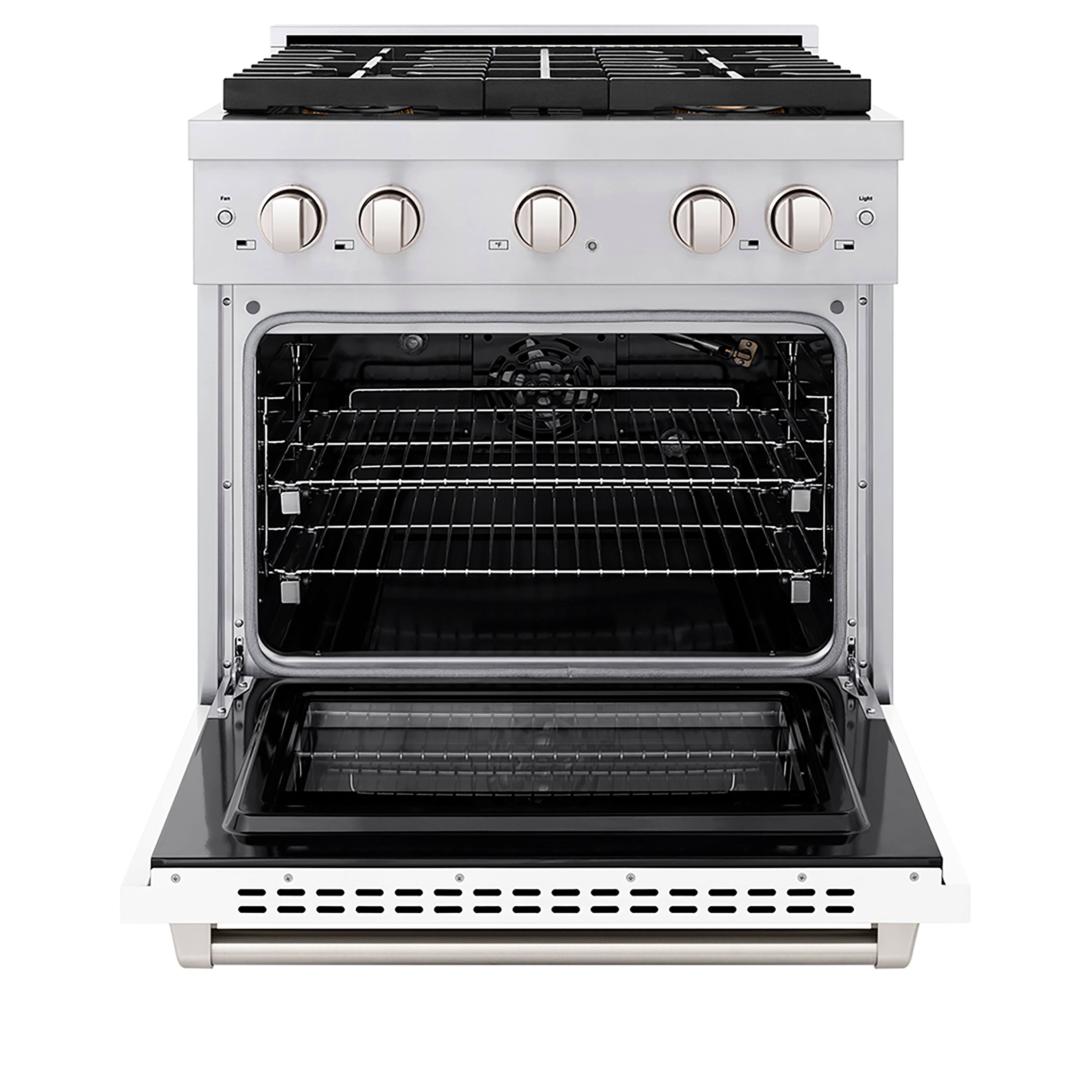 Angle. ZLINE - 30 in. 4.2 cu. ft. Freestanding Paramount Gas Range with DuoPro Cooktop and Convection Gas Oven with White Matte Door - White Matte.