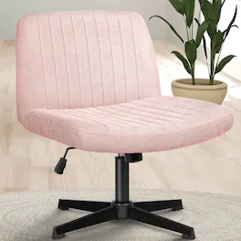 Neo Chair - Criss Cross Chair, No Wheels, Armless Cross-Legged Office Desk Chair, Fabric Vanity Makeup Chair with Wide Seat - Standard-Pink
