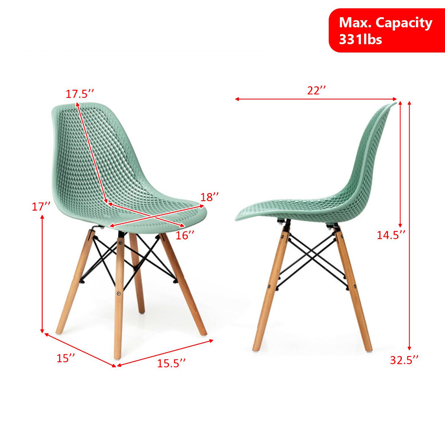 Max. Capacity 331lbs  
17.5" 22" 18" 16" 14.5" 15" 15.5" 32.5"