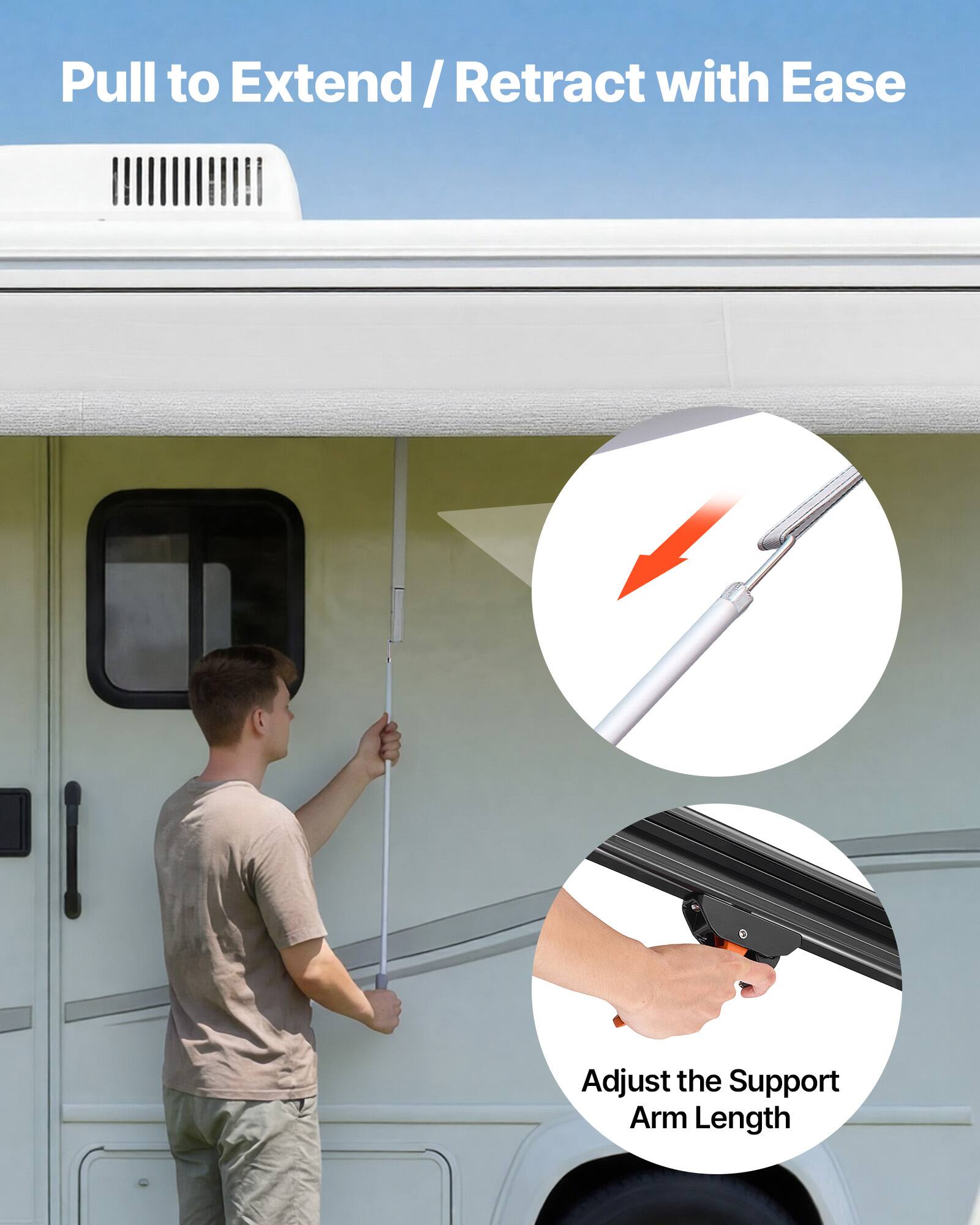 Pull to Extend / Retract with Ease

Adjust the Support Arm Length