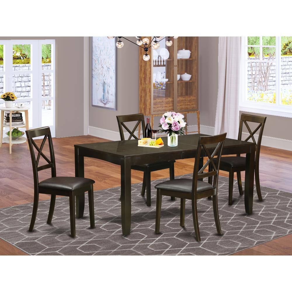 Back. East West Furniture - 5 Pc Dining room set-Dining Table with Leaf and 4 Chairs for Dining room - Cappuccino.