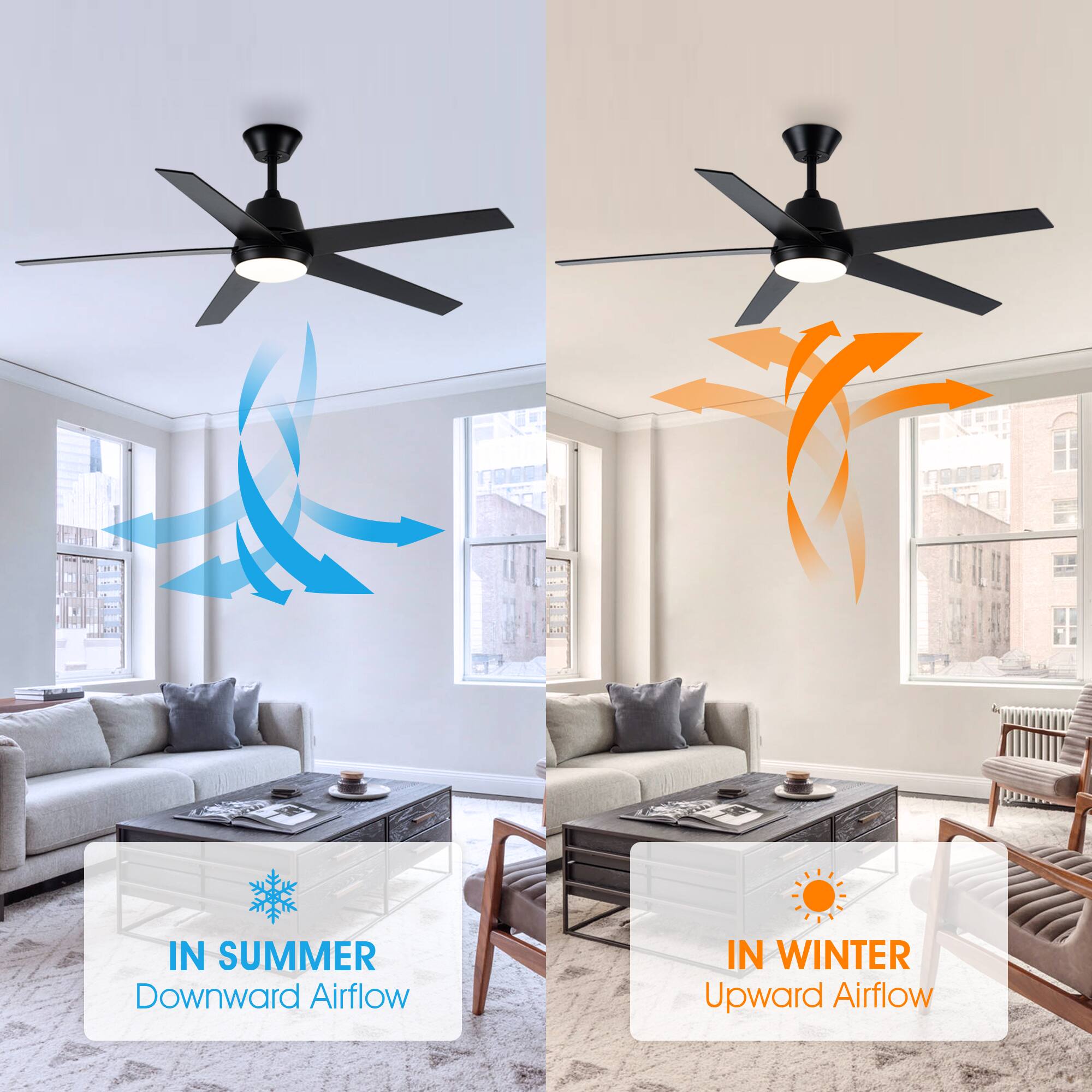 IN SUMMER  
Downward Airflow  

IN WINTER  
Upward Airflow