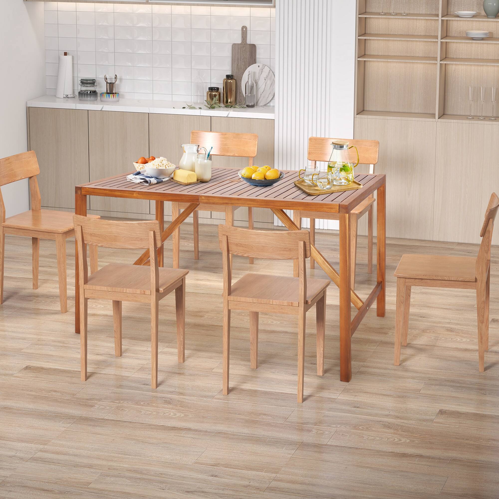 Alt View 3. Costway - Costway Patio Rectangle Acacia Wood Dining Table Spacious Slatted Top Up to 6 Outdoor - Natural.