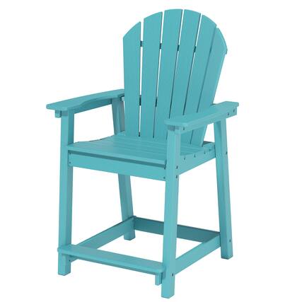 Front. Decksplore - Bar Stool Green HDPE Plastic Adirondack Chairs Outdoor Patio Tall Chair Armrest Footrest All Weather - Lake blue.