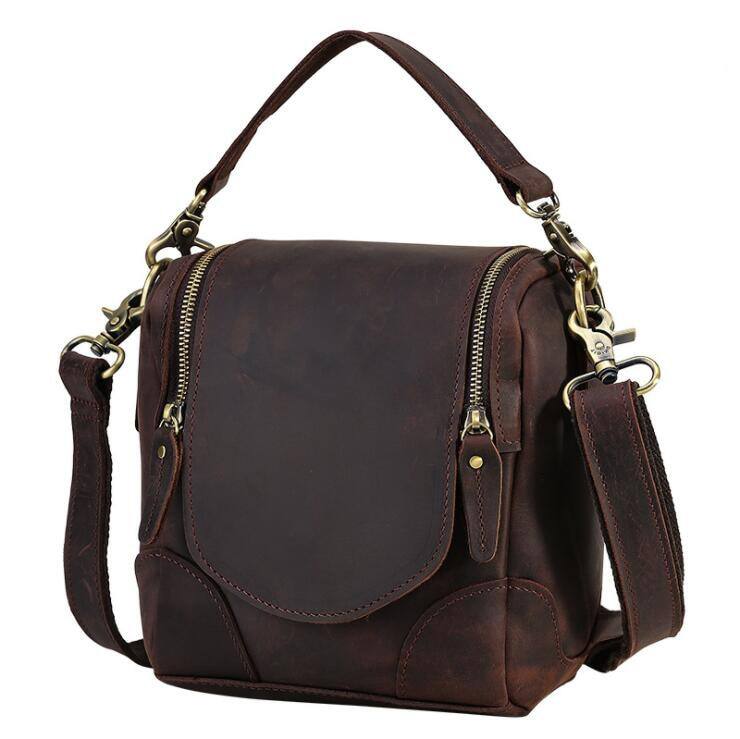 Back. Steel Horse Leather - The Calista | Small Leather Camera Bag - Dark Brown.