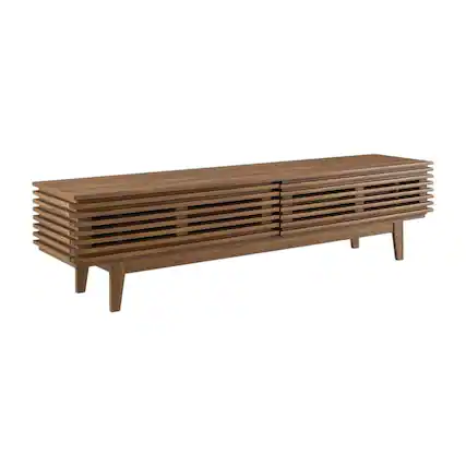 Front. FurniFact - Brown wood TV stand with modern design and sturdy construction - Brown.
