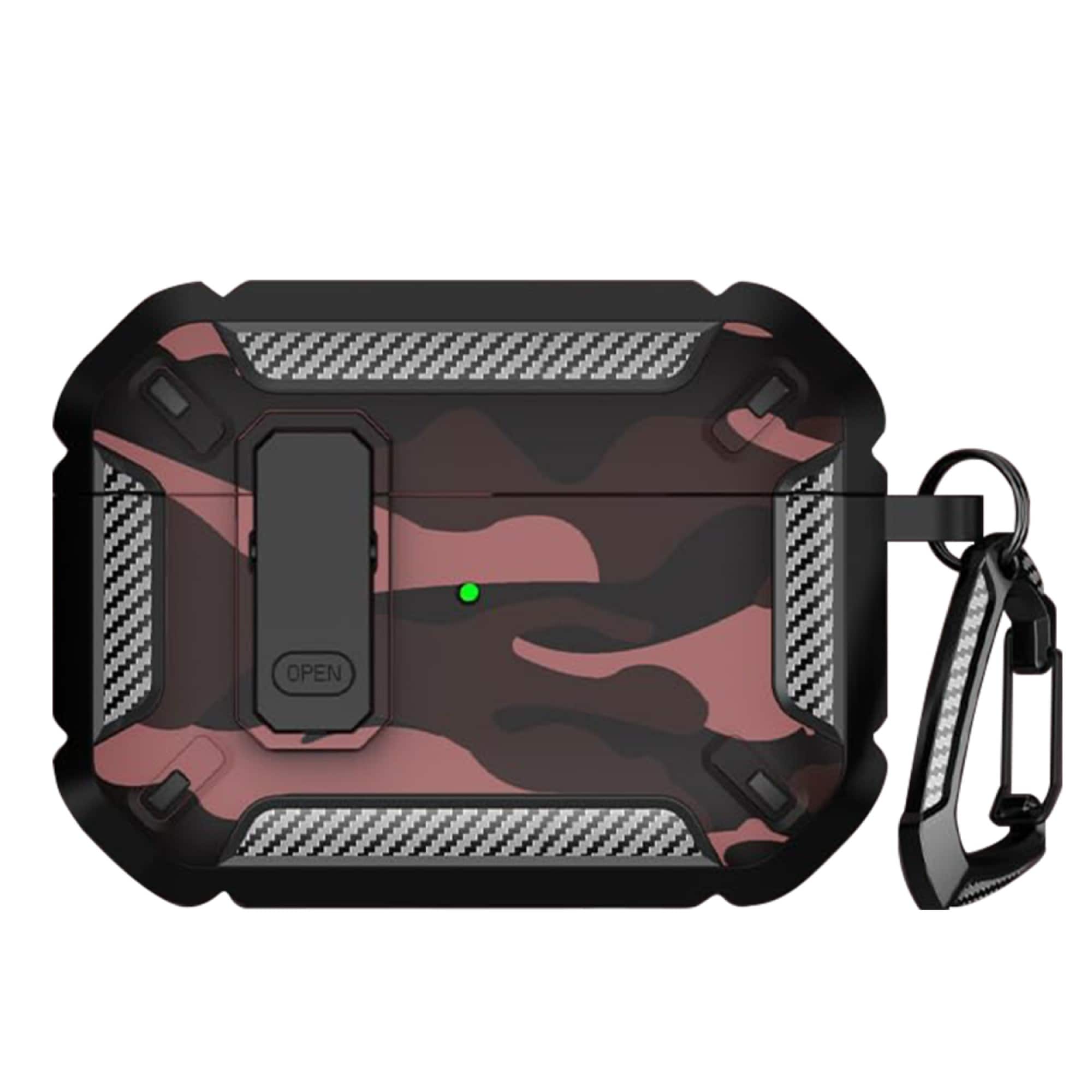 Front. SaharaCase - Apple Airpods Pro 3 Secure Lock Case | Heavy Duty | Shock Absorbing Corners | Raider Series - Camo Red.