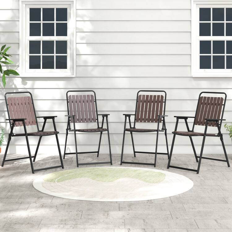 Alt View 6. SlickBlue - Patio Folding Chairs Set of 4 with PP Seat and Back and Metal Frame - Coffee.