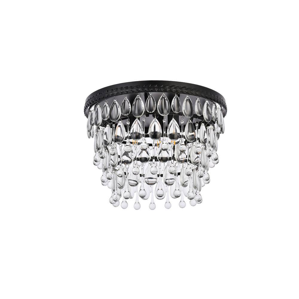 Back. Elegant Lighting - Nordic 3 lights black flush mount - Black And Clear.