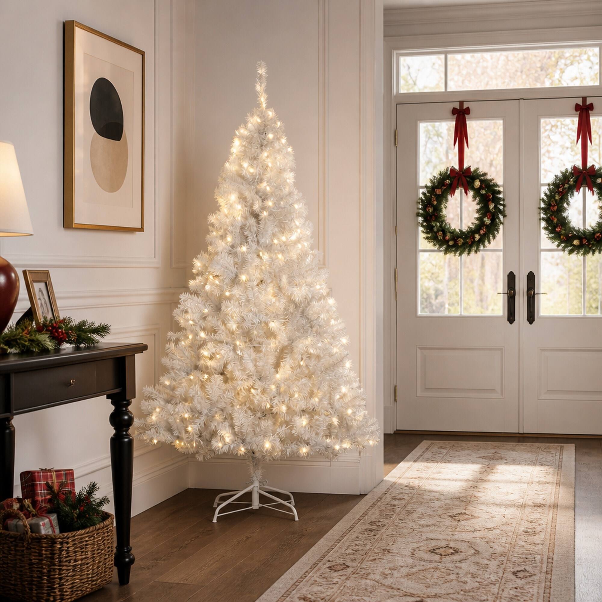 Alt View 2. RYHNUYNE - 6FT Pre-Lit Douglas Fir Christmas Tree With 250 Warm White LED Lights and 1000 Tips, White - White.