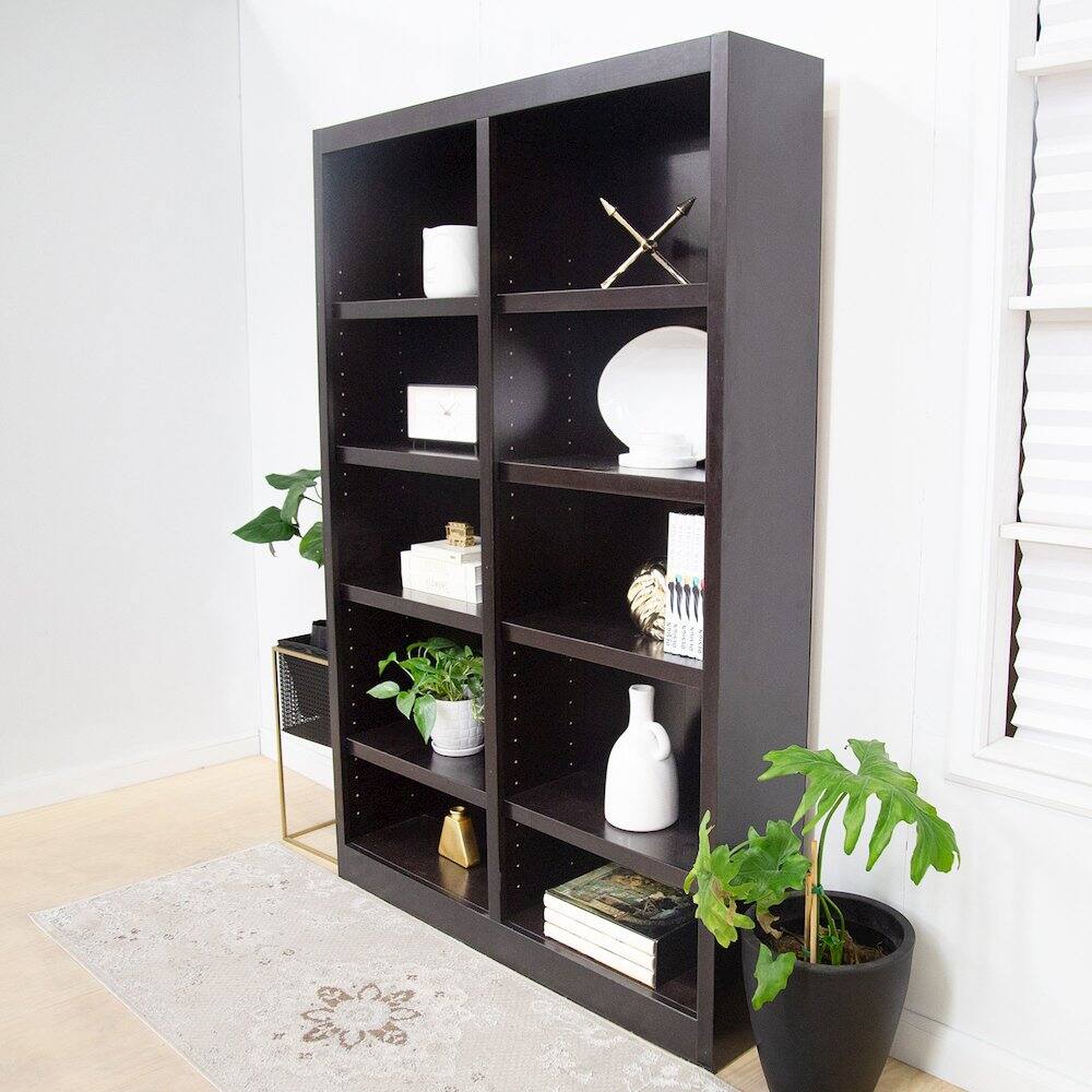 Alt View 2. Concepts in Wood - Double Wide Bookcase 10 Shelves Espresso Finish - Brown.