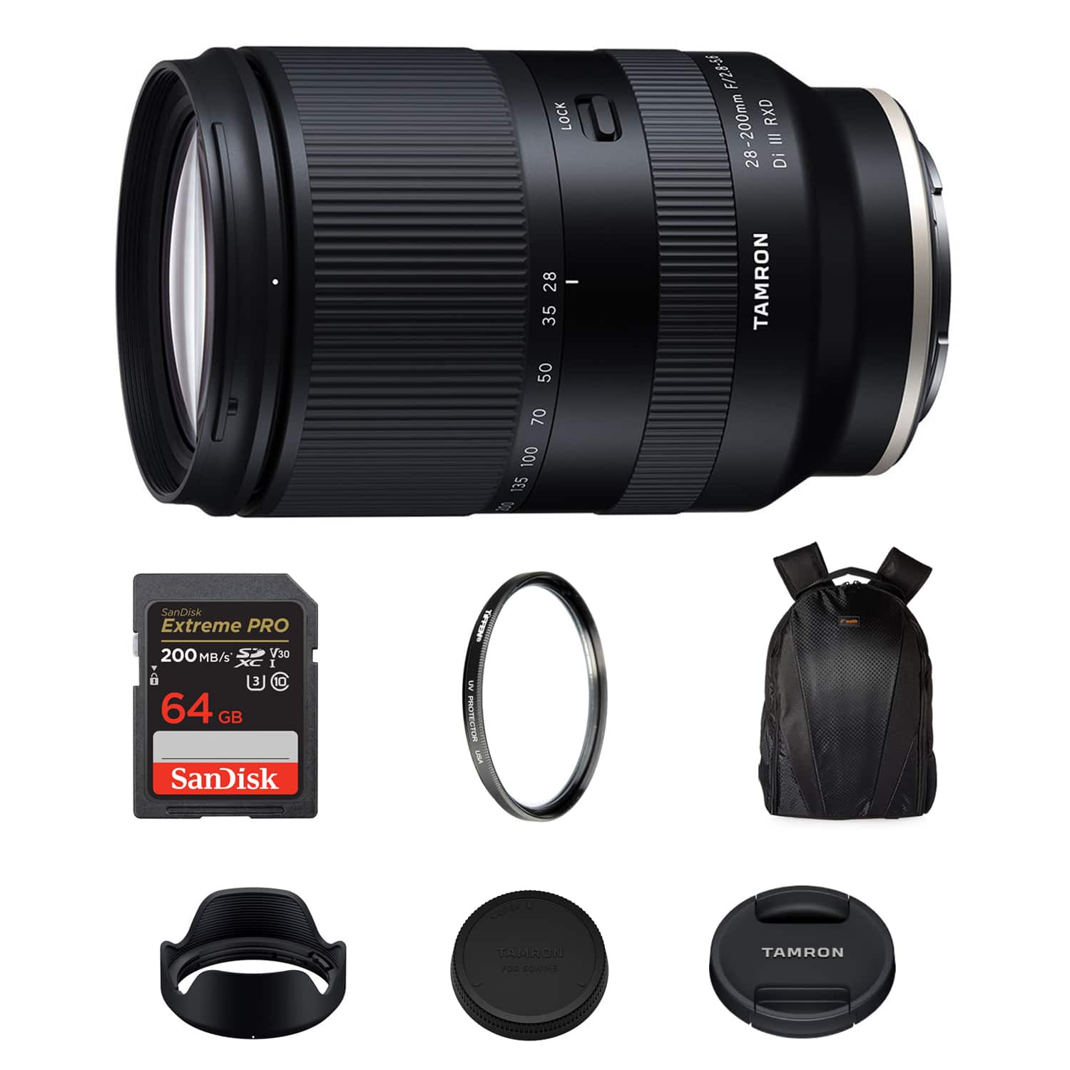 Tamron - 28-200mm f/2.8-5.6 Di III RXD Lens-SonyE+64GB SDXC+67mm Tiffen Filter+Kit - Black