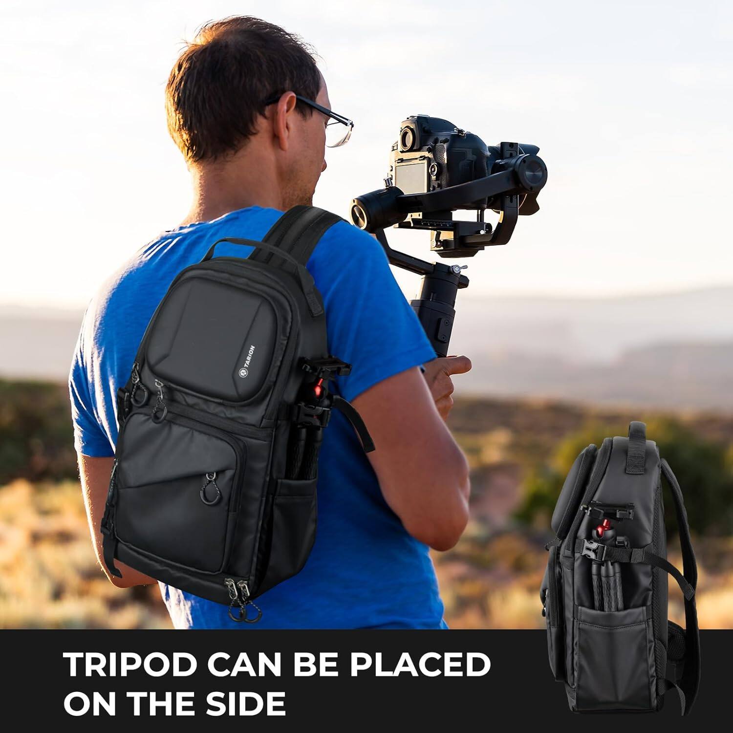 TRIPOD CAN BE PLACED ON THE SIDE