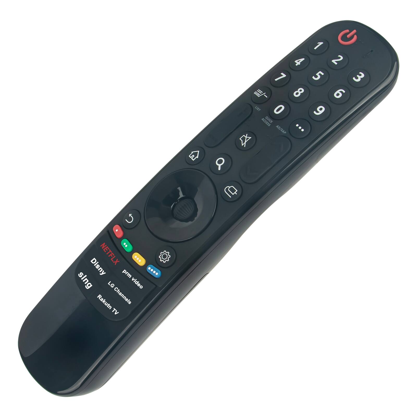 Sure, here is the corrected and grouped text from the image:

- J 1 1 2 ! 4 7 5 3 8 6 LIST 0 9 ACCUES GUICK ADSEAP X Q : NETFLX ... Disny prm .... slng LG video Rakutn Channels TV

Grouped and corrected:

- J 1 1 2 ! 4 7 5 3 8 6 LIST 0 9 ACCUES GUICK ADSEAP X Q : NETFLIX ... Disney prm .... sling LG video Rakuten TV Channels