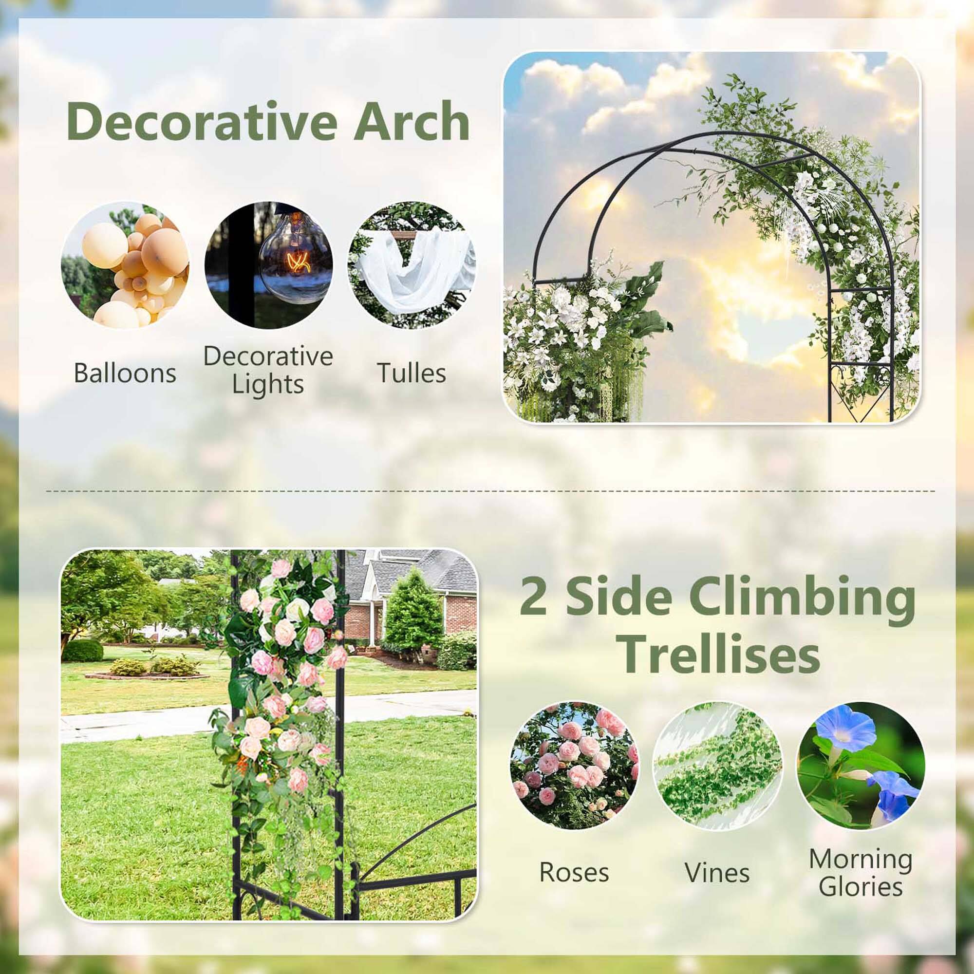 Decorative Arch x Decorative Balloons Tulles Lights 2 Side Climbing Trellises Roses Vines Morning Glories
