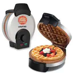 Gourmia - Belgian Waffle Maker with Adjustable Browning, Nonstick Plates, Indicator Lights & Compact Upright Storage - Stainless Steel