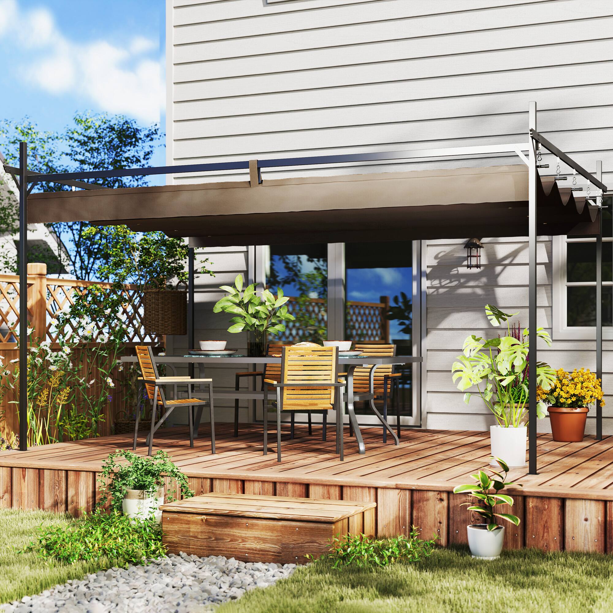 Alt View 1. Outsunny - x 13' Metal Retractable Pergola Canopy, Outdoor Pergola for Garden, Patio, Backyard - Brown.