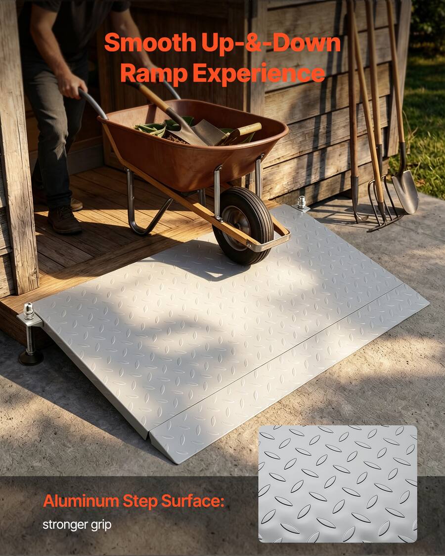 VEVOR Threshold Ramp for Doorways, 42.5 x 23.2 in, Platform Aluminum ...